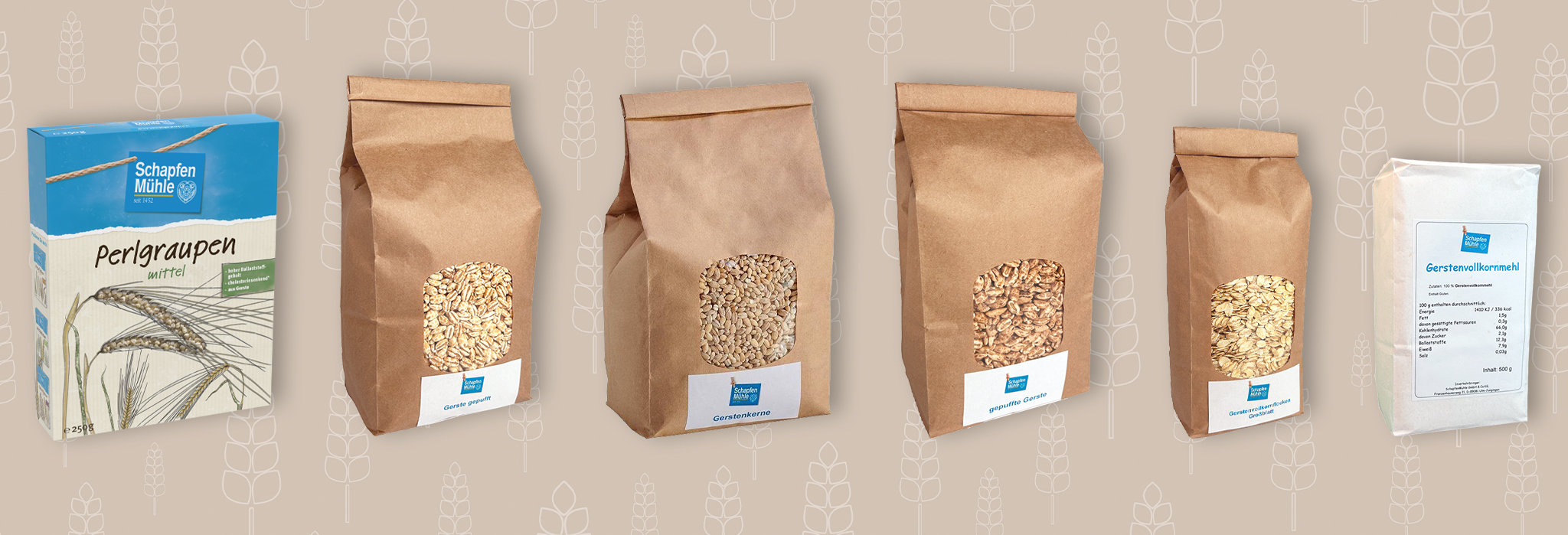 Packshots von SchapfenMühle Gersten-Produkten